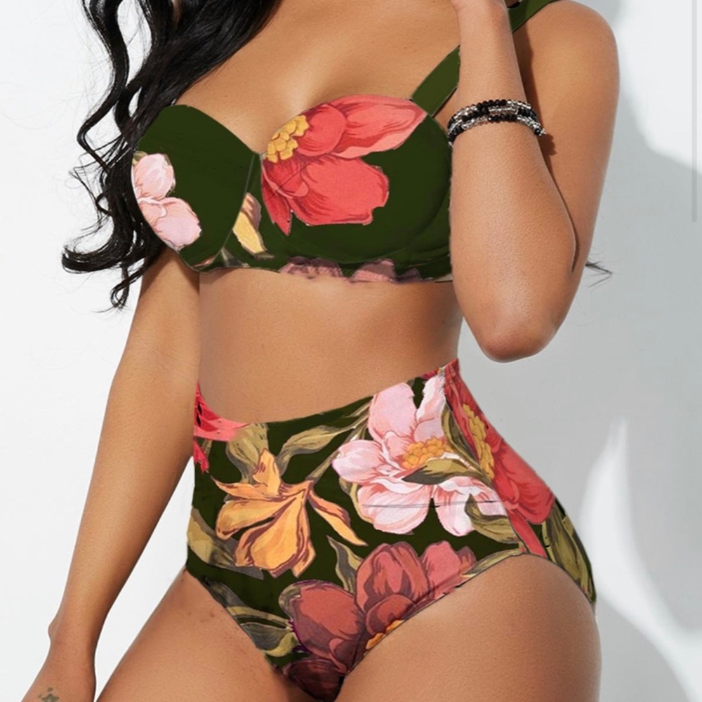 Floral Print High Waist Spaghetti Strap Bikini Set